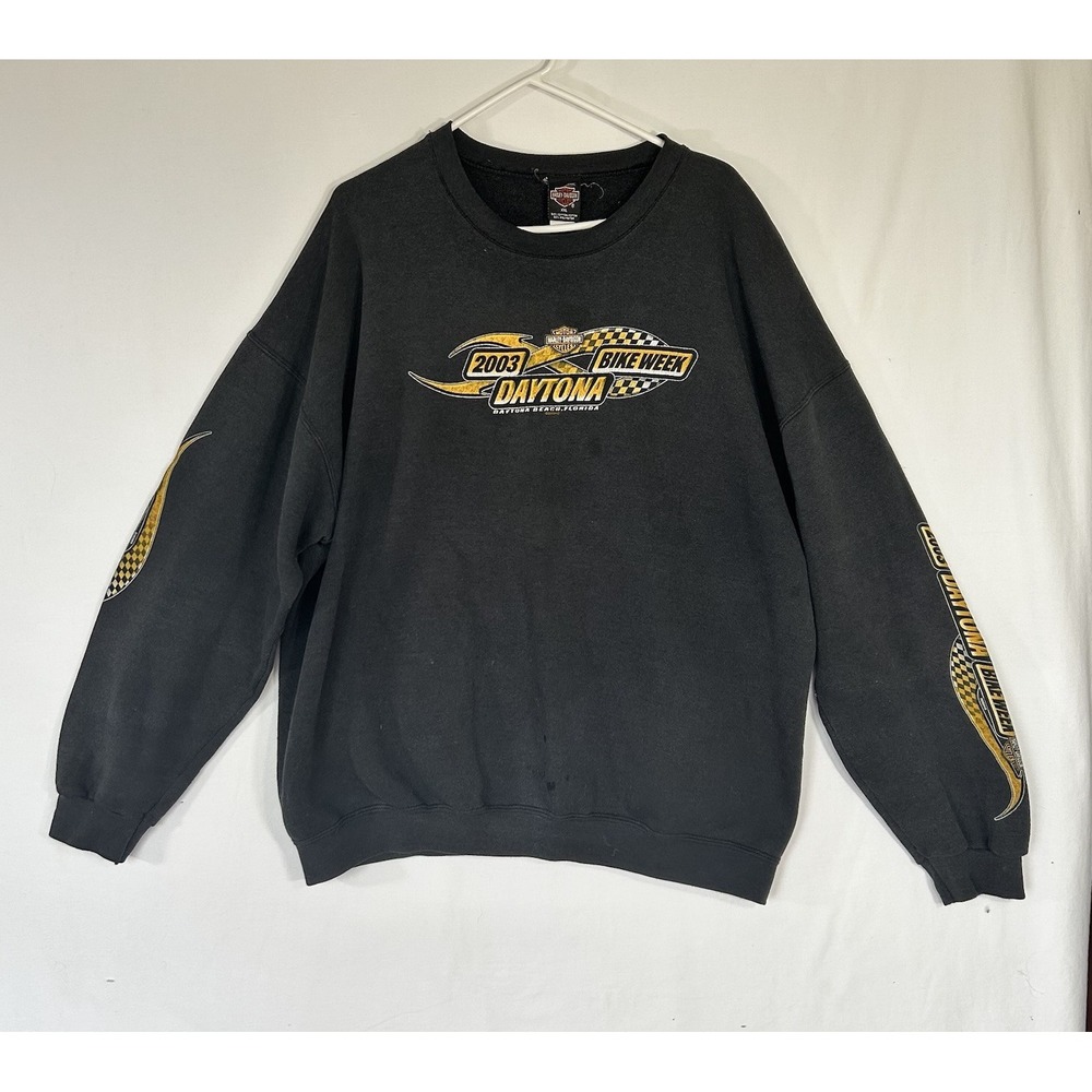 Vintage 2003 Harley Davidson Daytona Bike Week Sweatshirt Black Crewneck Y2K XL